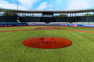 Pitcher's mound and home plate at Travis Major Field.