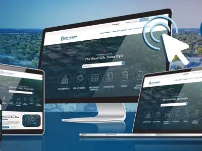 lineup of various digital devices displaying the newly redesigned City of Bryan website
