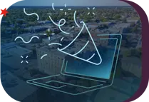 confetti popper bursting out of a laptop computer in celebration