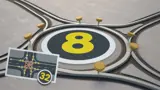 Thumbnail for TxDot roundabout video, shows a roundabout with 8 collision points compared to a normal intersection with 32 collision points.