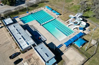 Aerial view of Bryan Aquatic Center.