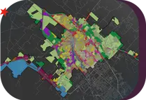 interactive map of Bryan with color coded boundaries and markings present